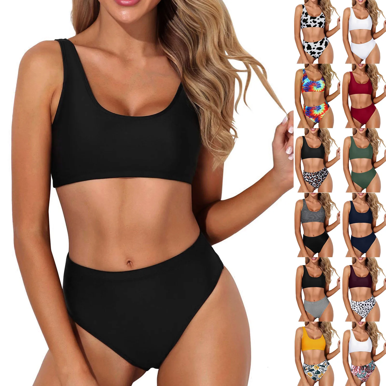 

High Waisted Two Piece Swimsuit Women Scoop Neck Crop Top High Cut Swimwear Luxury Cover Up Spring Summer Beach Mujer купальник