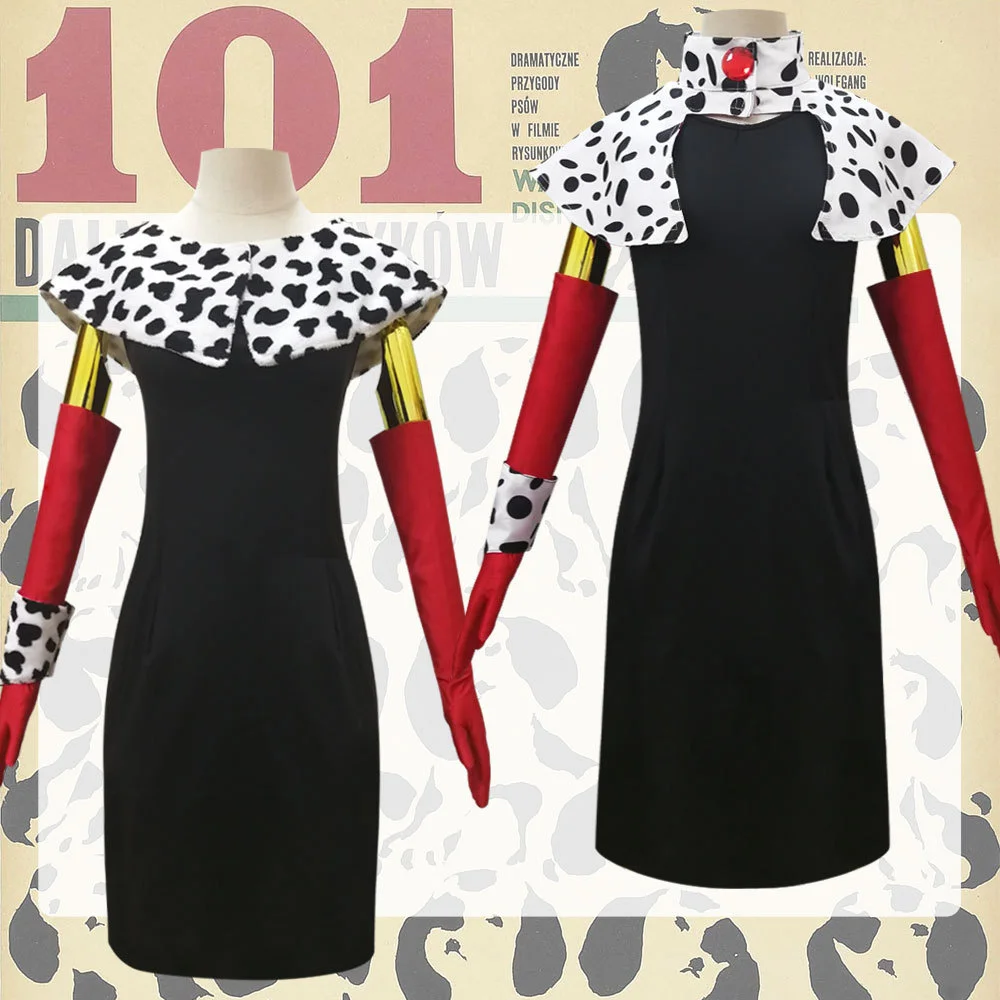 

Movie Cruella Cosplay Costumes Dresses 101 Dalmatians Cruella De Vil Anime Clothing Uniform Halloween Costume For Women