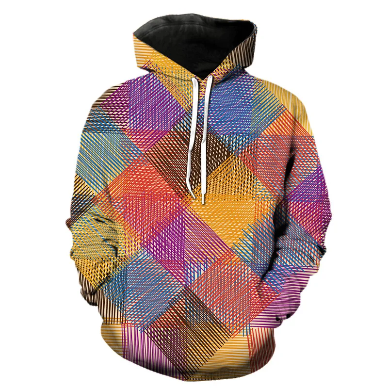 Sudadera con capucha con estampado geométrico abstracto en 3D para hombre, sudadera con capucha de moda Harajuku, jersey de manga larga para otoño y primavera