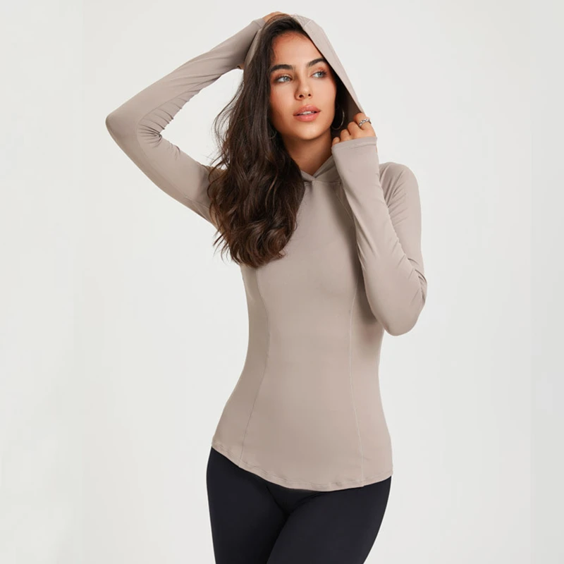 Women Sport Hoodies Long Sleeves Thumb Hole Yoga Shirt Quick Dry