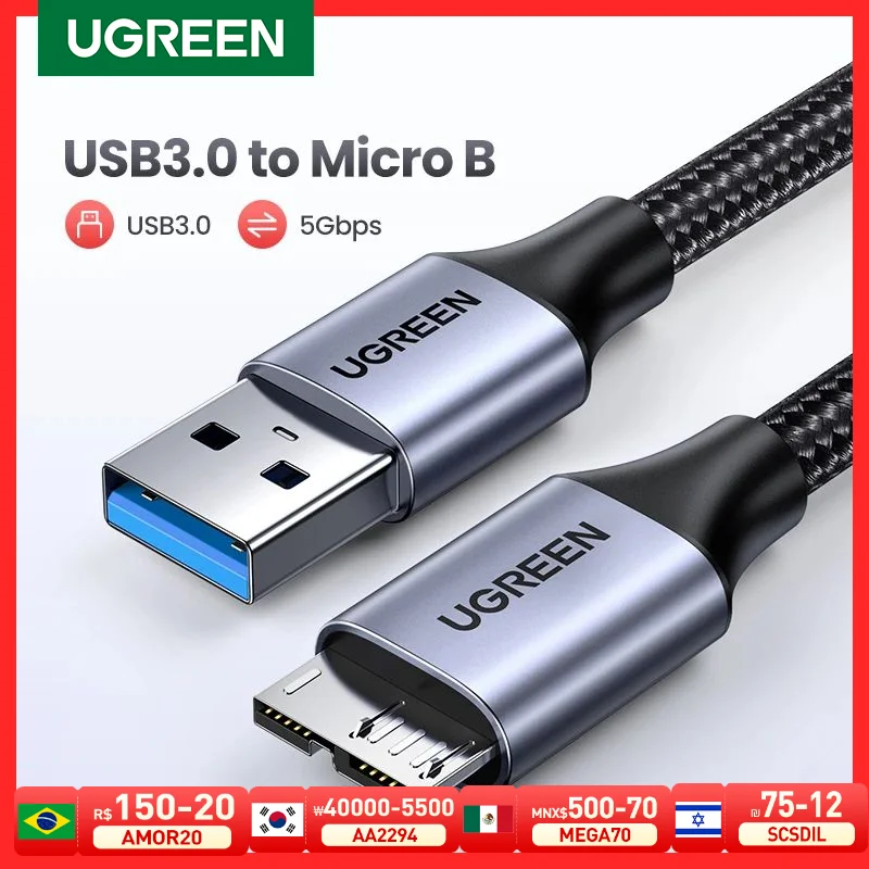 UGREEN Micro B Cable USB 3.0 3A Fast Charging 5Gbps Data Cable External HDD Cable USB Cord for Samsung Hard Disk SSD Sata Cable