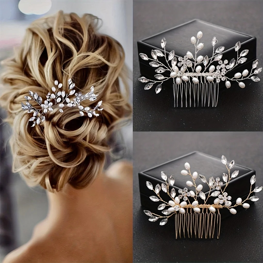 Wedding Crystal Flower Pearl Hair Comb Pin Band Party Rhinestone Hairpin Headband Tiara Wedding Bridal Hair Accessories Jewelry