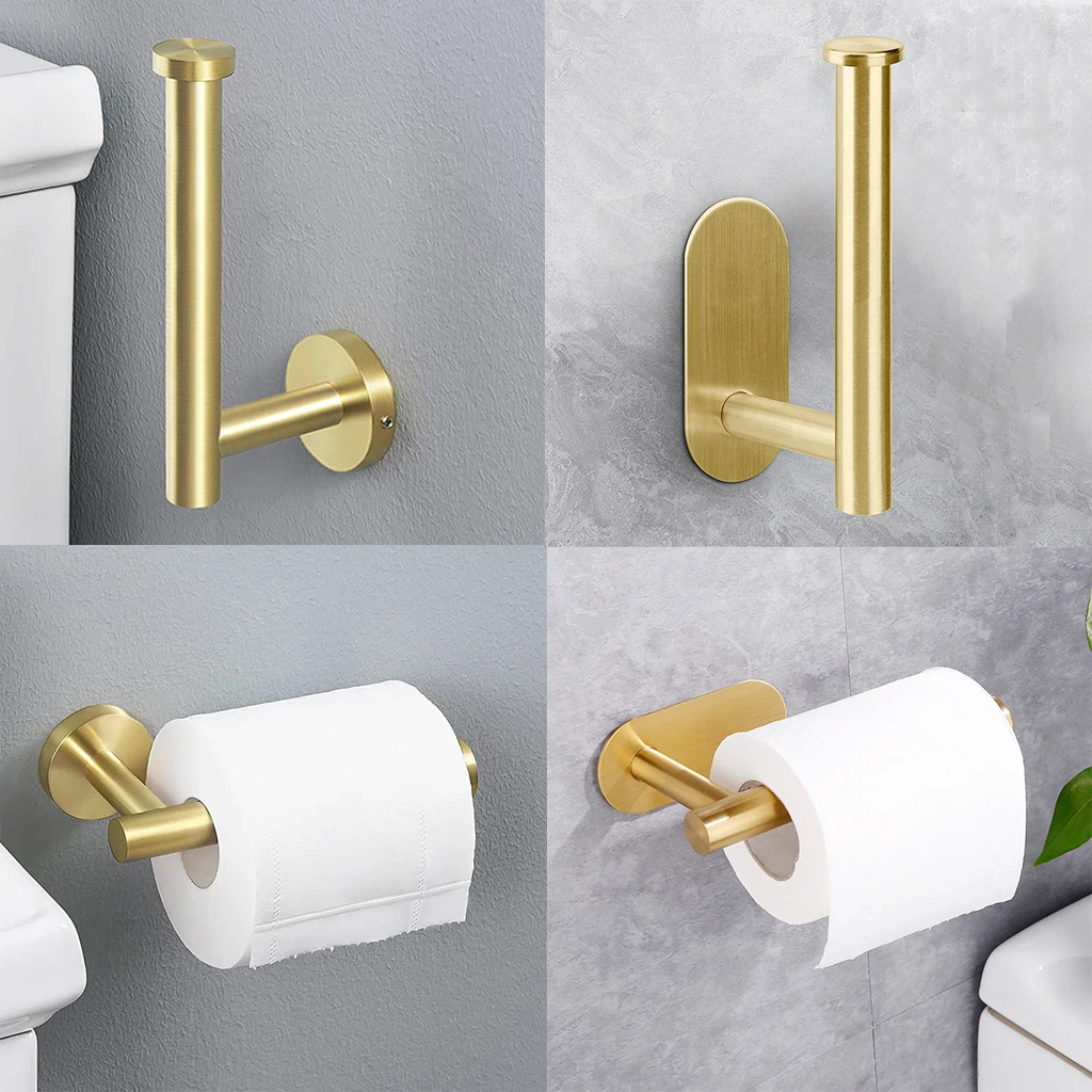 Adhesive Toilet Paper Holder 304 Stainless Steel Brushed Gold Paper Towel Roll  Rack Black Bathroom Kitchen Long Tissue Hanger - AliExpress