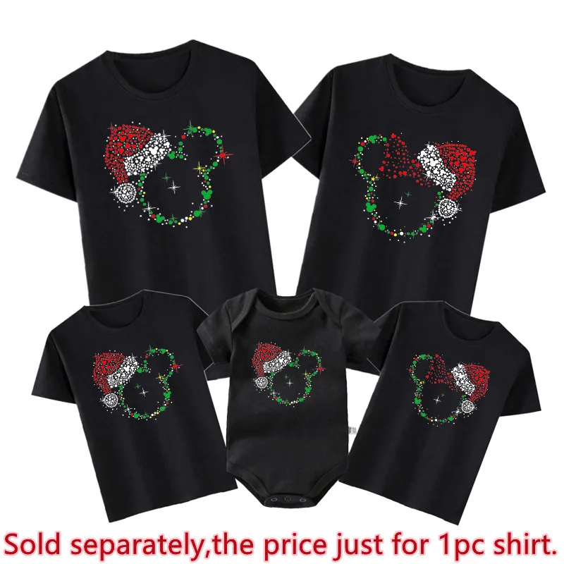 thumbnail image 1 of Camisetas con gorro navideño de Disney, camisetas de fiesta navideña con cabeza de Mickey Minnie, ropa a juego para la familia, papá, mamá, niños, viajes a Disneylandia, 1 of 5