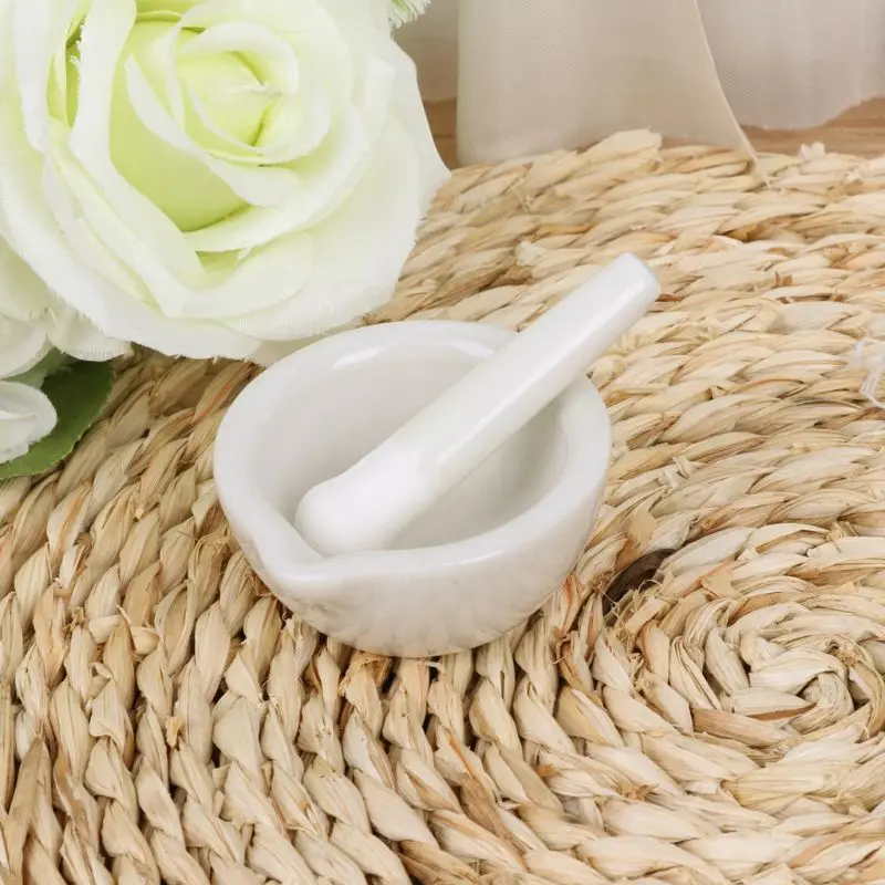 Porcelain Mortar and Pestle Set Spice Herb Grinder Bowl and Stick for Mixing Grinding with Pour Spout, Small Size 6cm Diameter