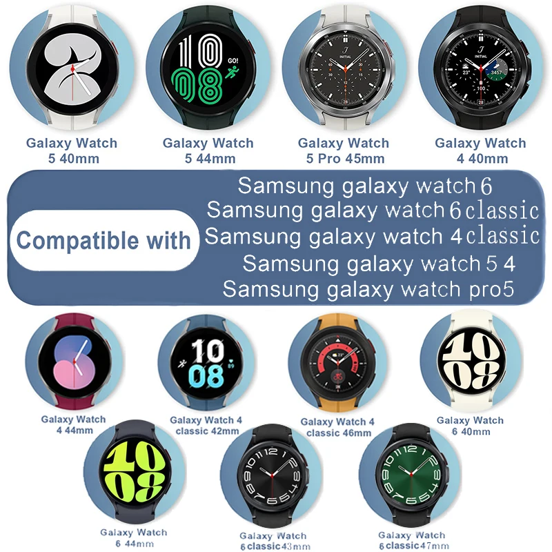 Pulseira de silicone para relógio Samsung Galaxy, pulseira de 20mm sem lacunas, cinta clássica, 44mm, 40mm, 5, 6, 4, 45mm, 43mm, 47mm, 5 Pro