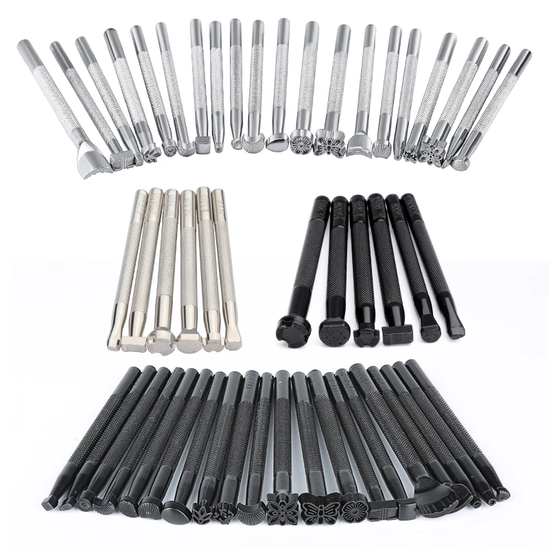 6/20 Pcs Leather Stamping Tools Set Different Shape Saddle Making Stamp Tools Kit Leathercraft Printed Punching