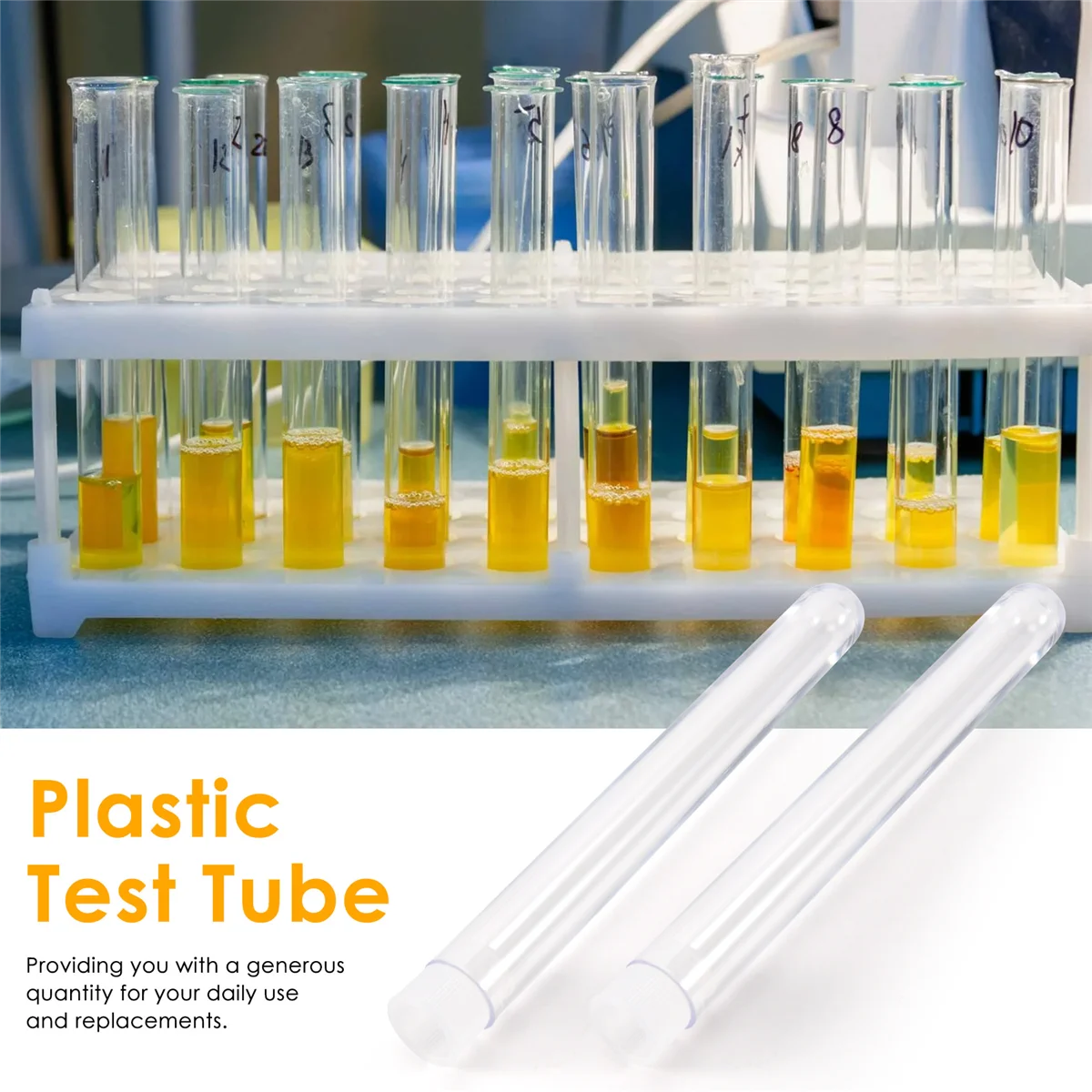 100Pcs 12X100mm Transparent Laboratory Clear Plastic Test Tubes Vials with Push Caps School Lab Supplies