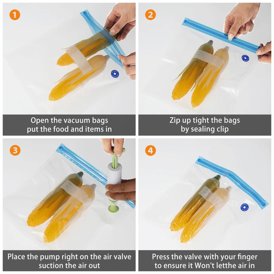 20 Sacchetti Sottovuoto Riutilizzabili Per Alimenti Con Pompa Manuale - 5 Misure Diverse, Impermeabili E Sicuri - Foto 7