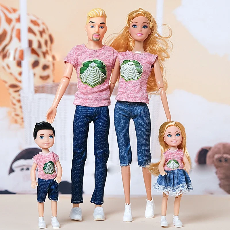1/6 BJD Family Dolls with Parent-Child Wear Couple Dolls Baby Girl Mom Dad Role Play Toys DIY Doll House Toy for Girls Gifts - 4