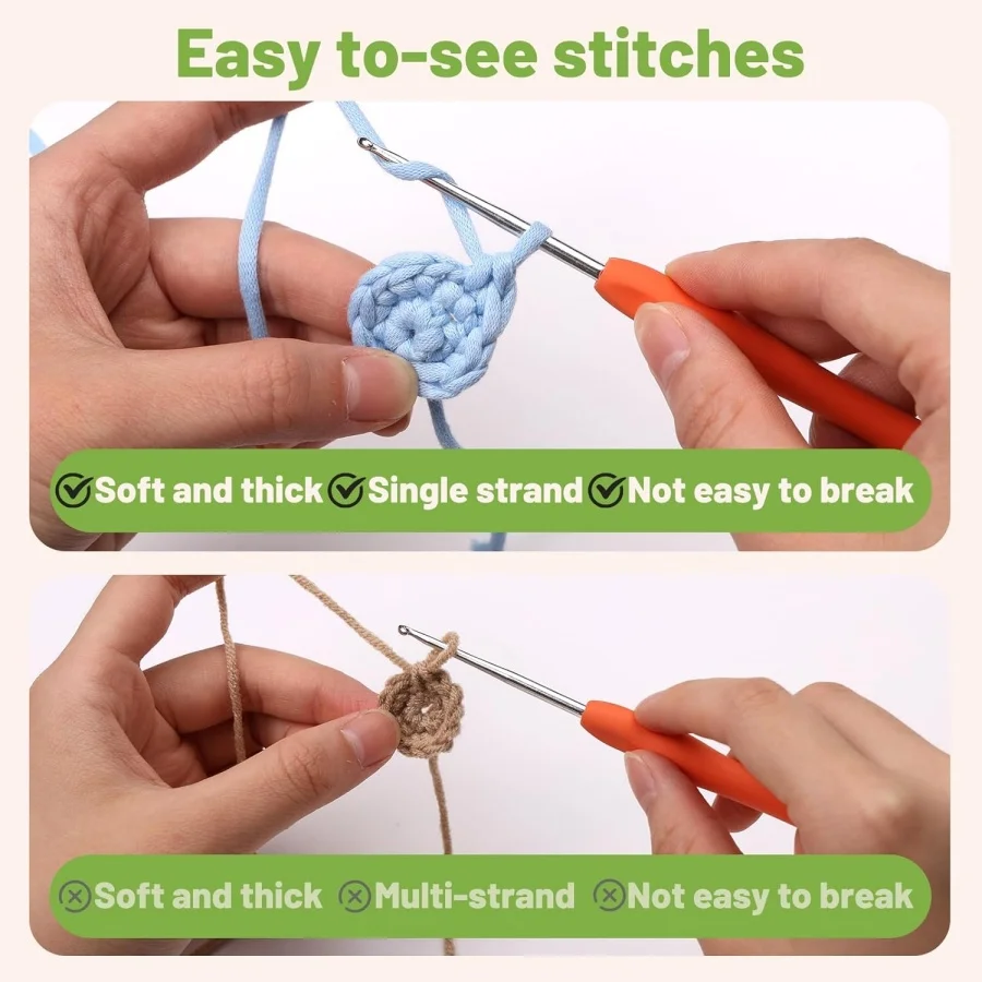 MIUSIE 4Pcs 50g Beginners Crochet Yarn Easy Beginner Yarn Easy-to-See Stitches Cotton-Nylon Blend Yarn for Crochet Kit Making 3