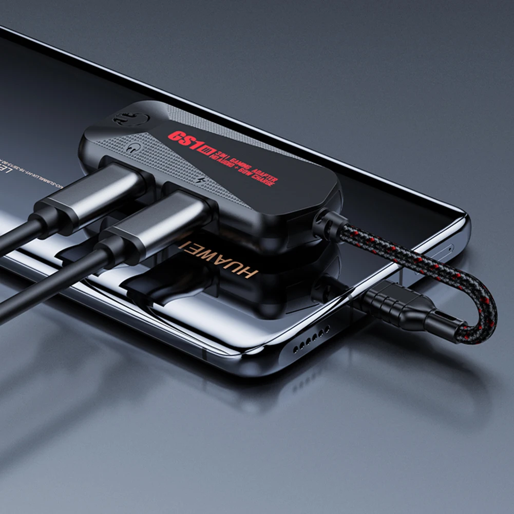 3 in 1 게임폰 사운드 카드 타입-C to 3.5mm 고해상도 무손실 사운드 타입-C 충전 오디오 어댑터 (모바일 게임용)