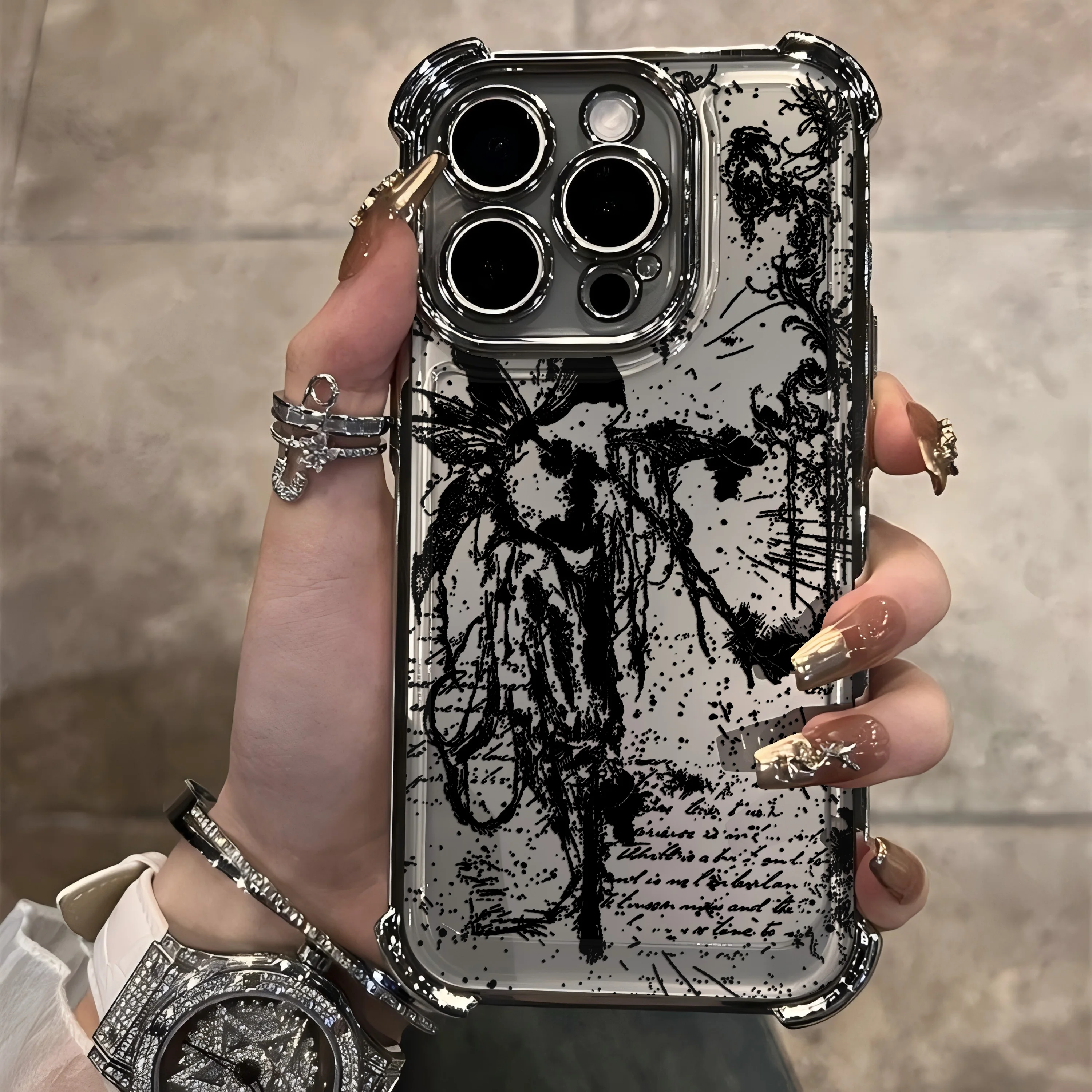 Cool Dark Gothic Cross Mark Line Plating Phone Case For IPhone 17 16e 16 15 14 13 12 11 Pro Max X XR XSMax 7 8 Mini Air Plus