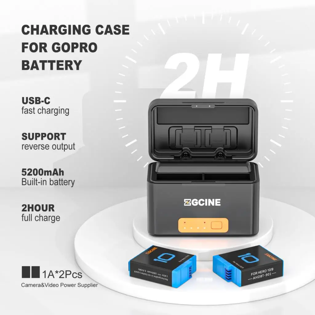 ZGCINE PS-G10 Mini Battery Charging Box For GoPro 11 10 9 8 7 6 5 5200mAh Smart Charging Case Battery Storage Box For Gopro Hero 3