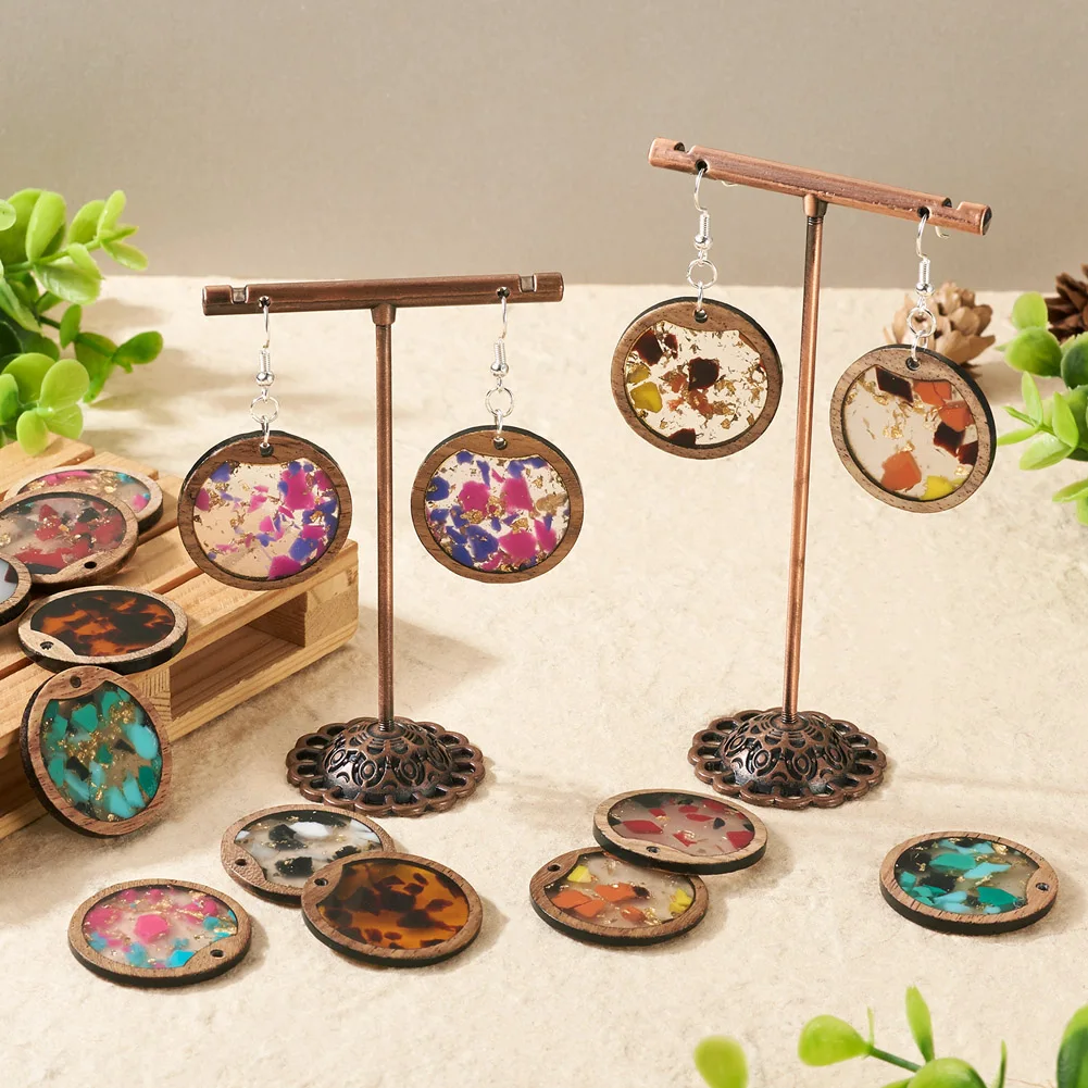 Round Oval Rectangle Colorful Resin Wood Pendant Jump Rings Earring Hooks for DIY Danlge Earring Making Findings