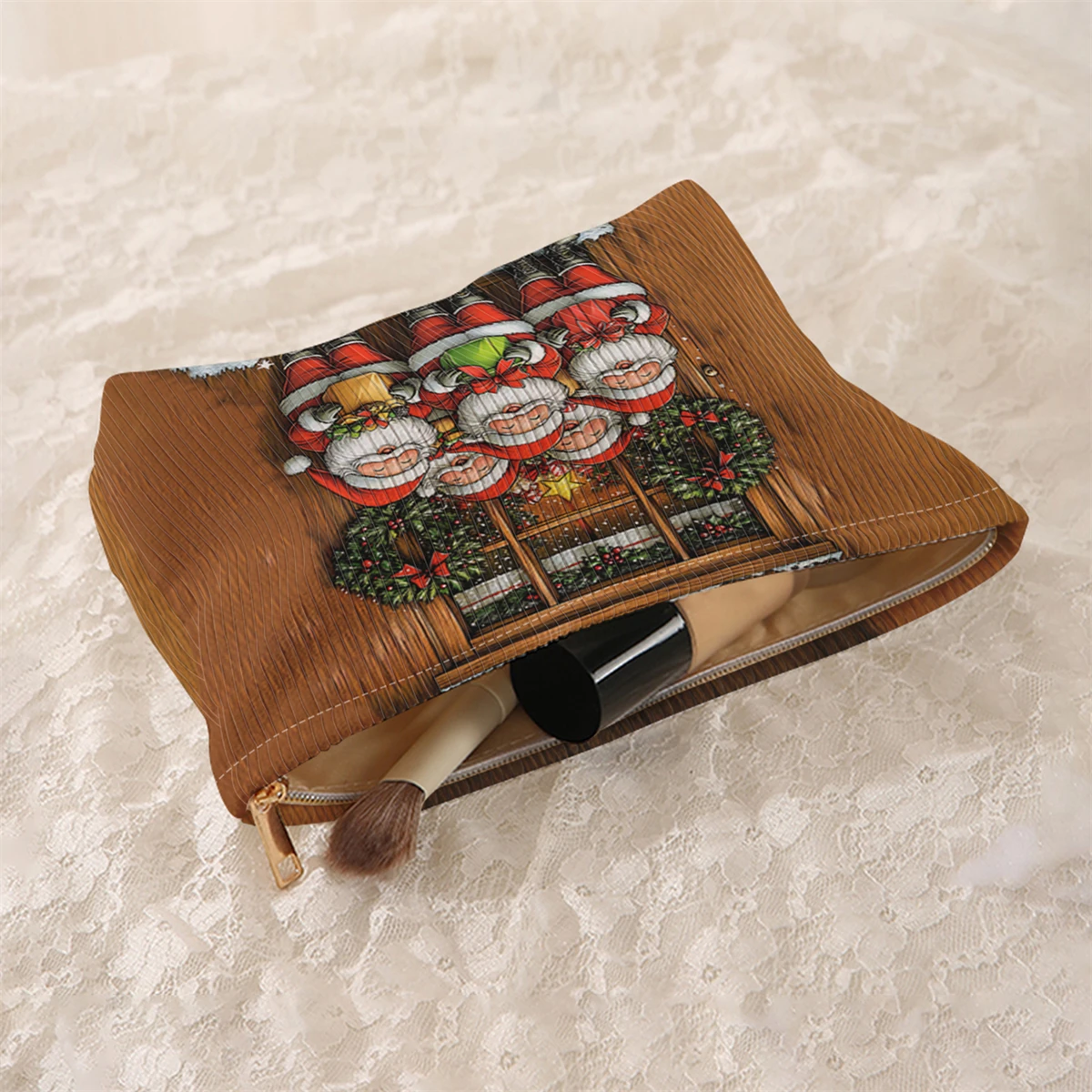 1 Christmas themed corduroy makeup bag, lightweight zipper makeup storage box, multifunctional bag with lining