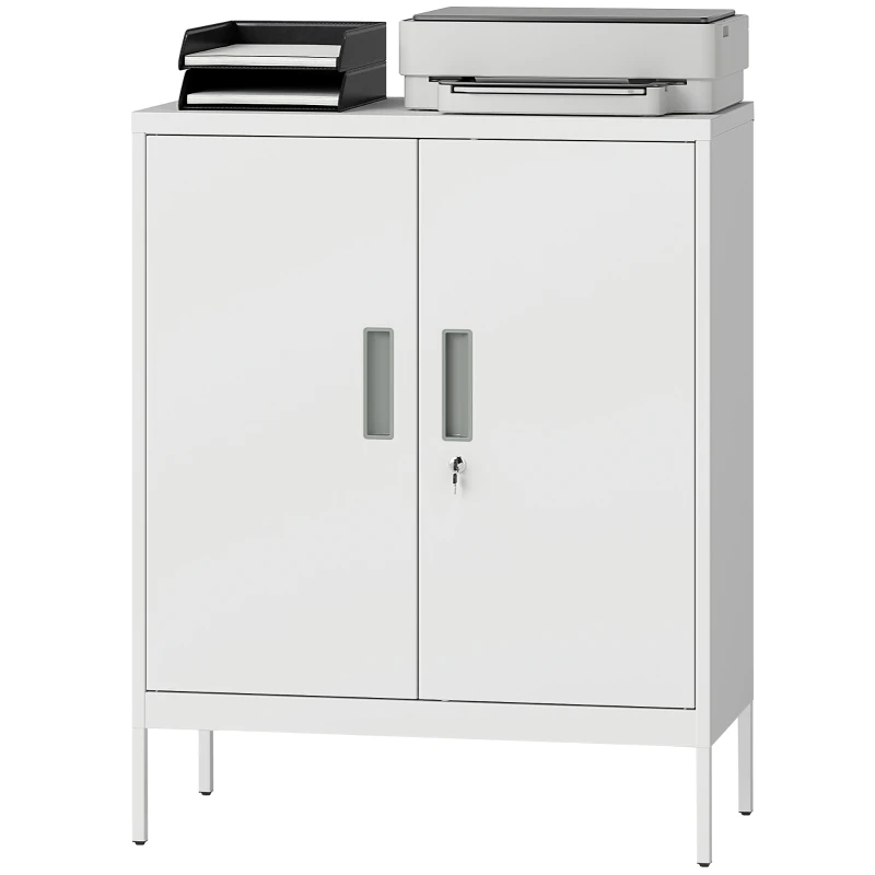 Abschließbarer Stahlschrank mit 2 Türen, Büroschrank, verstellbare Regale, für Heimbüro, Wohnzimmer, Garage, weiß – Detail 8