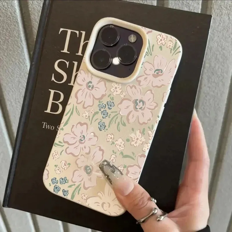 Elegant Pink Floral Lichee Leather Pattern Shockproof Phone Case