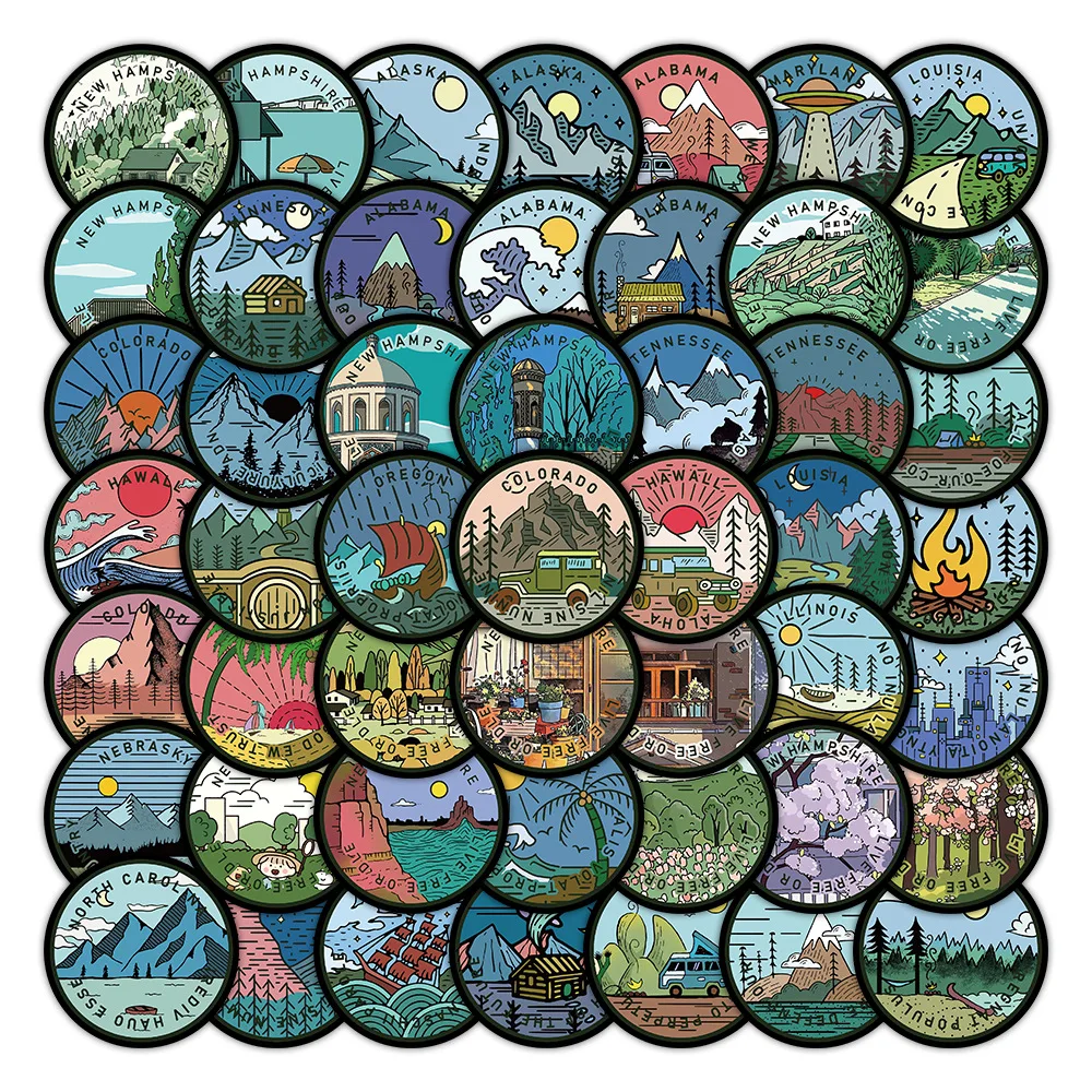 

10/30/60PCS America Tourism Landscape Map Stickers Aesthetic Graffiti Decals PVC Waterproof Skateboard Phone Laptop Bike Sticker