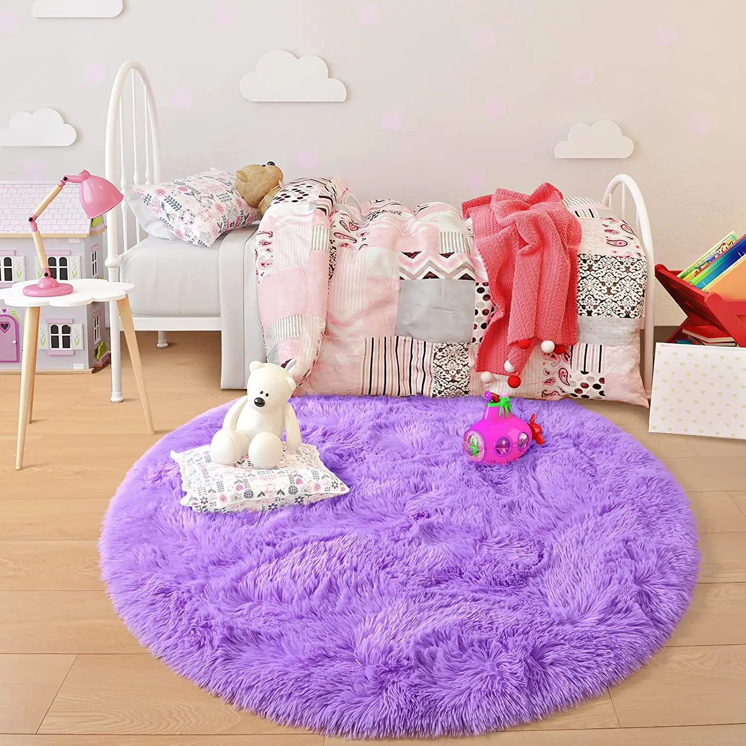 Tapis rond blanc moelleux pour salon doux adolescentes salle tapis chambre  enfant poilu tapis peluche décor de chambre pour bébé