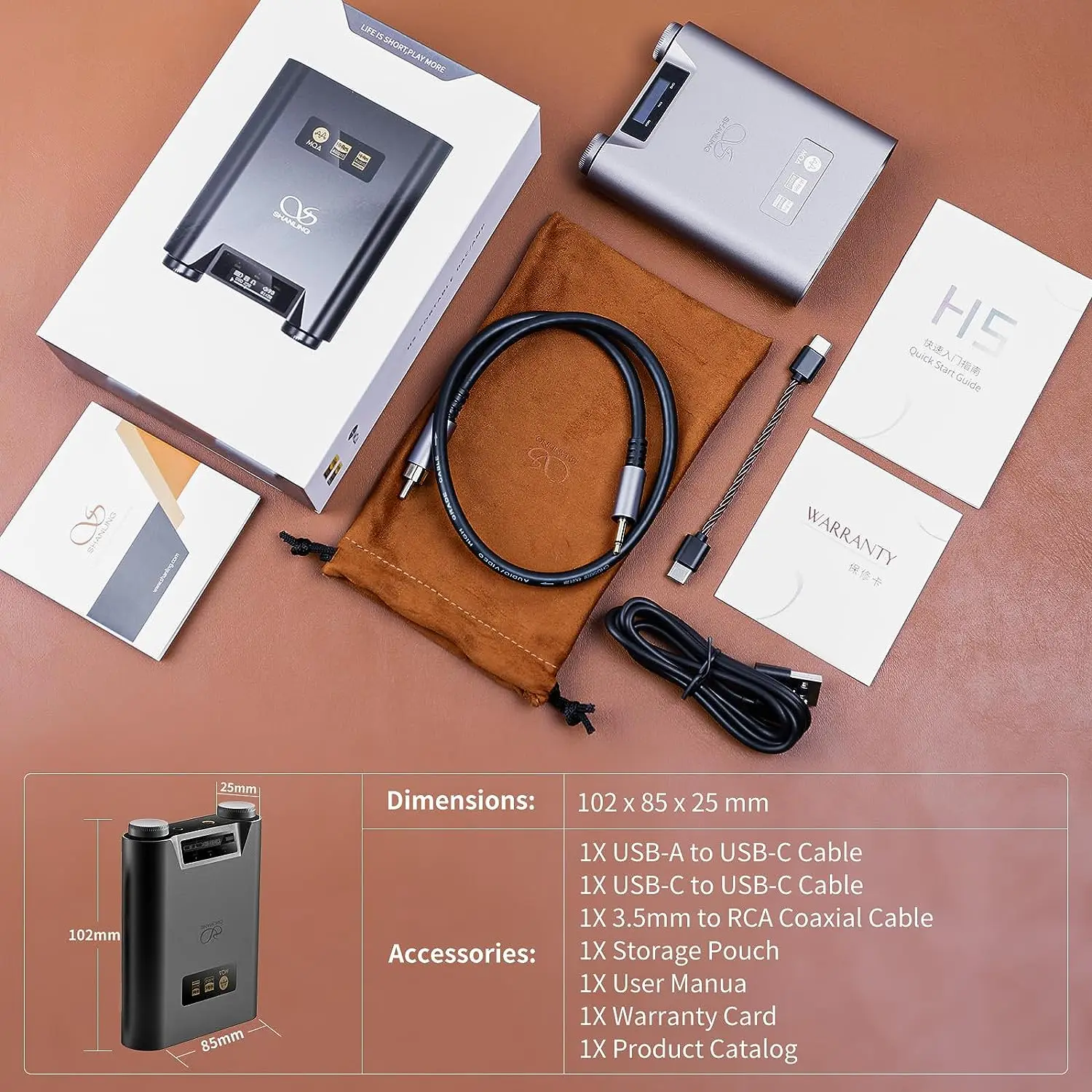 SHANLING H5 고해상도 블루투스 5.0 HIFI 헤드폰 앰프 플레이어 MQA 디코더 듀얼 AK4493SEQ USB DAC RCA 3.5m4.4mm PCM768 DSD512