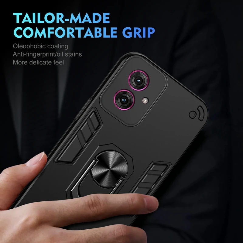 Shockproof Armor Phone Case with Magnetic Ring Stand and Back Cover
