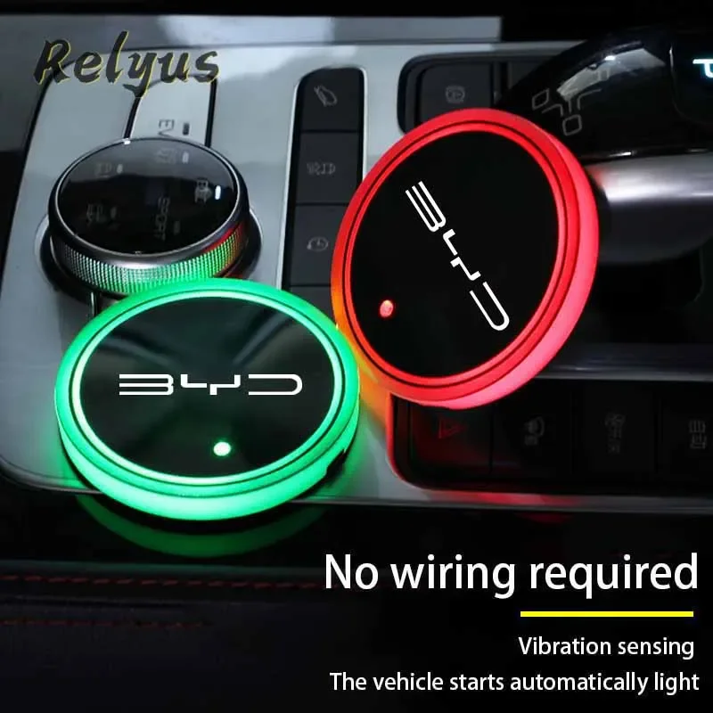 BYD 아토 3 위안 플러스 송 친 한 당 차량용 7색 LED 컵홀더 라이트 코스터, 실내 무드등