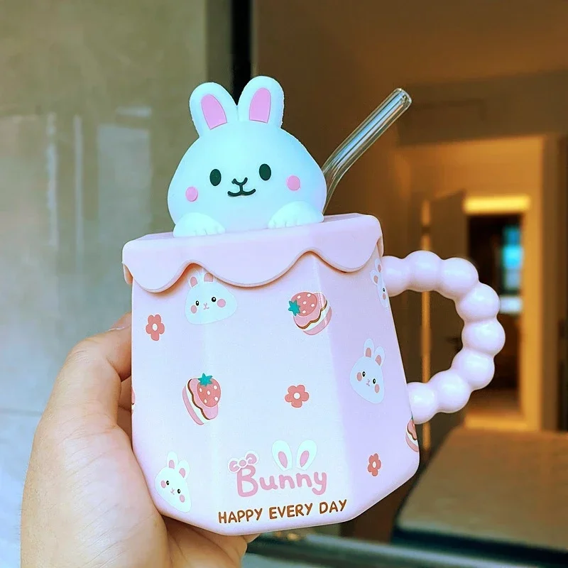 

Rabbit Straw Mug Girl Heart Cup Cute Cartoon Milk Mugs Coffee Cup Sets Cups and Mugs Free Shipping Christmas Gift Mug for Tea