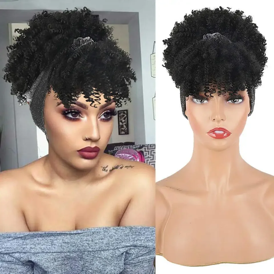 Short African Curly Hair Wig with Headband