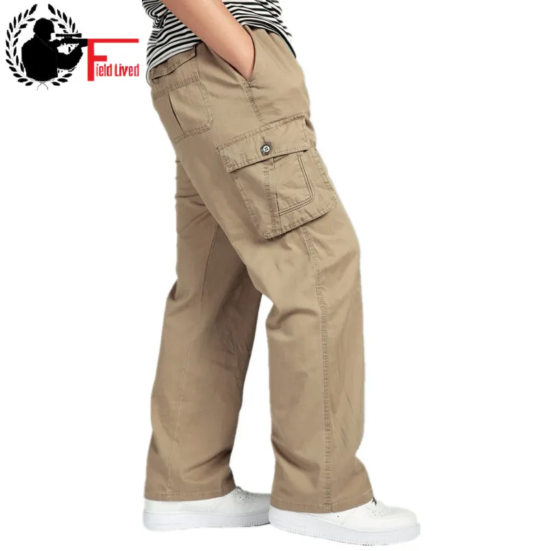 KLJR Men Plus Size Casual Multi-Pockets Cotton Mid Rise Cargo Pants KLJR Men Plus Size Casual Multi-Pockets Cotton Mid Rise Cargo Pants
