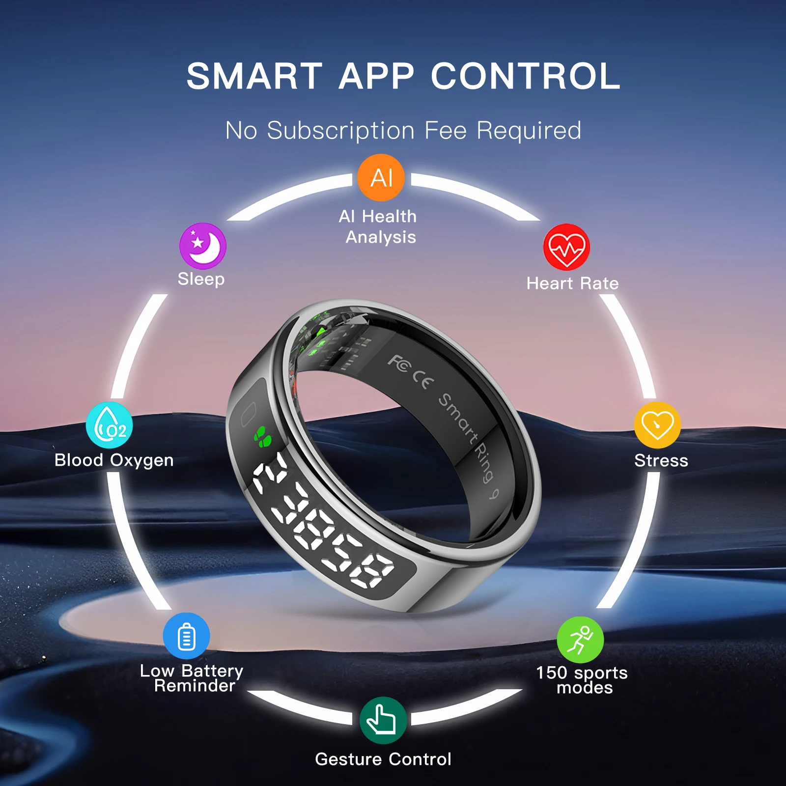Tasbih Fitness Heart Rate Zikr Counter Display Screen Blood Oxygen Sleep Monitor Temperature Gesture Control Touch Smart Ring 2