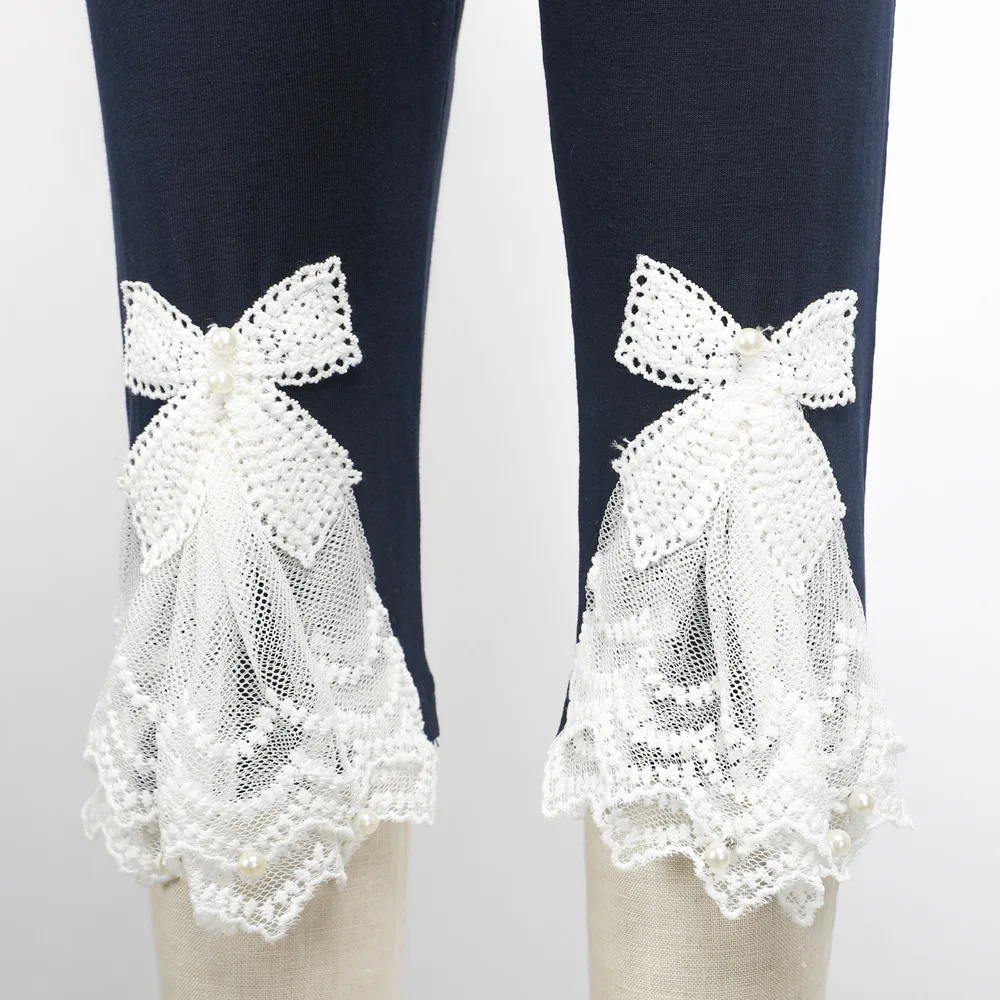 Leggings Kids Girls Calf-length Bow Lace Cotton Trousers Cute