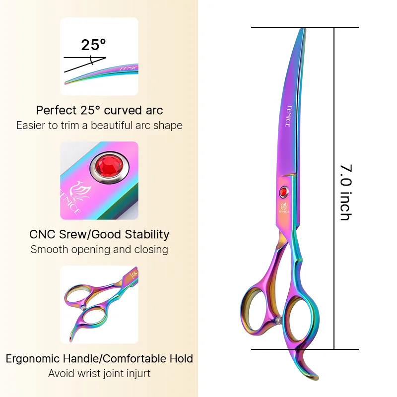 7.0 inch down curved blade 25 degree pet grooming curved scissors