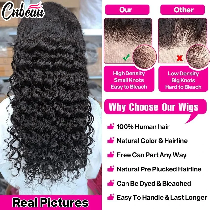 Deep Wave 13x6 HD Lace Frontal Wig Brazilian Curly Human Hair Wigs For Women Lace Front Human Hair Wig Pre Plucked 34 Inch 4