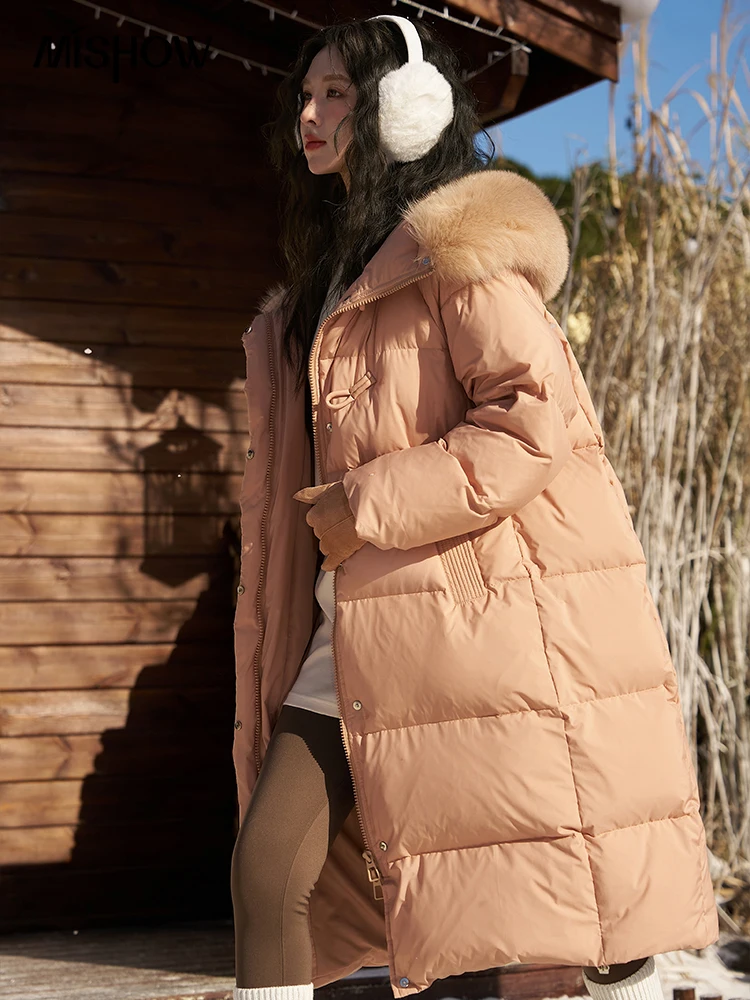 MISHOW Winter Women's 90 White Duck Down Jacket Hooded Long Loose Down Padding Jacket Female Fashion Warm Down Coats MXC55Y0019