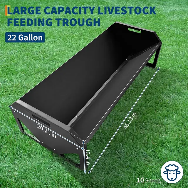 Garvee Heavy Duty 22 Gallon Livestock Feeder, Metal Sheep Feeder for Farm Sheds & Pens, Large Capacity for Goat, Pig, Hog, Horse, Feeds Up to 10 Animals at Once, Black