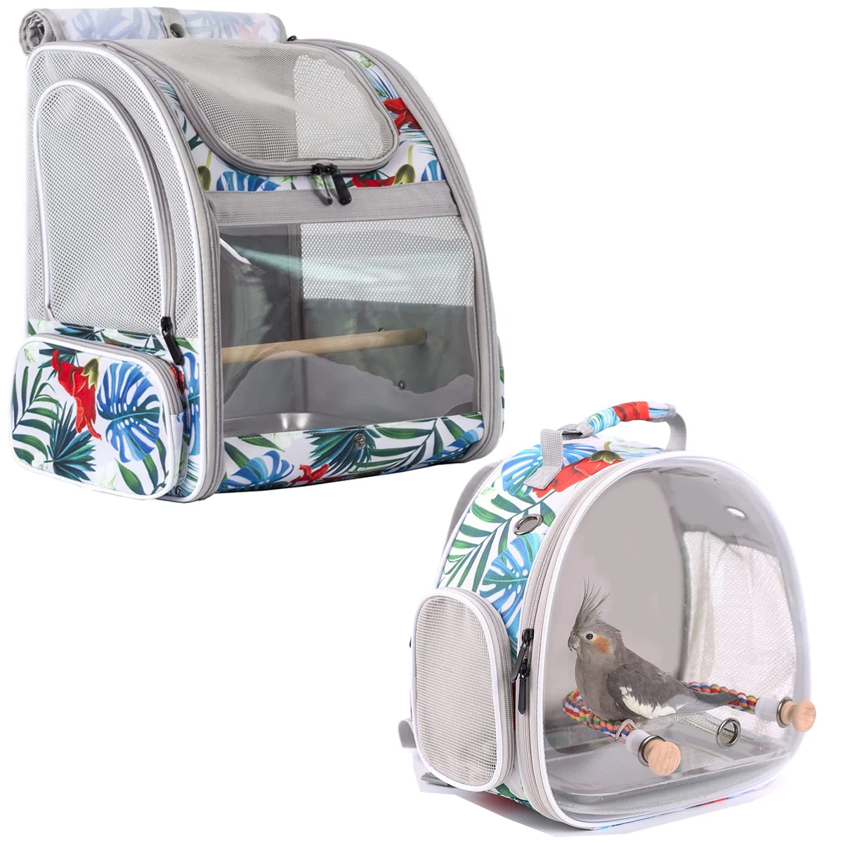 Bird Carrier Backpack with Wooden Stand Perch, Bird Travel Carrier Backpack (MultiColored, Bird