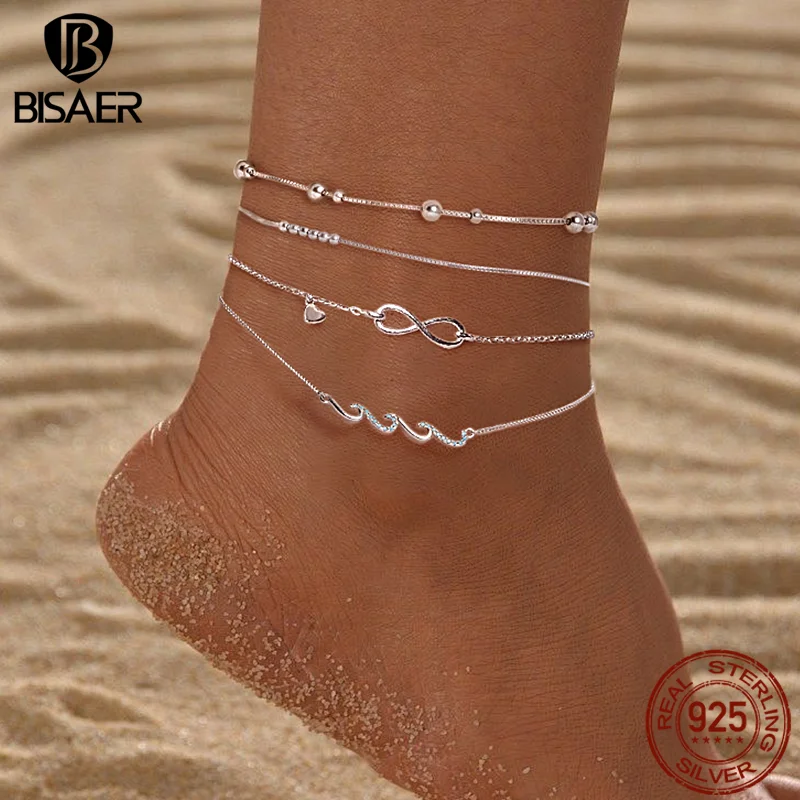 925 Sterling Silver Round Beads Anklets Waterproof Hypoallergenic Infinite Love Chain For Women Fine Jewelry Holiday Gift anklet bracelets silver anklets ankle chain