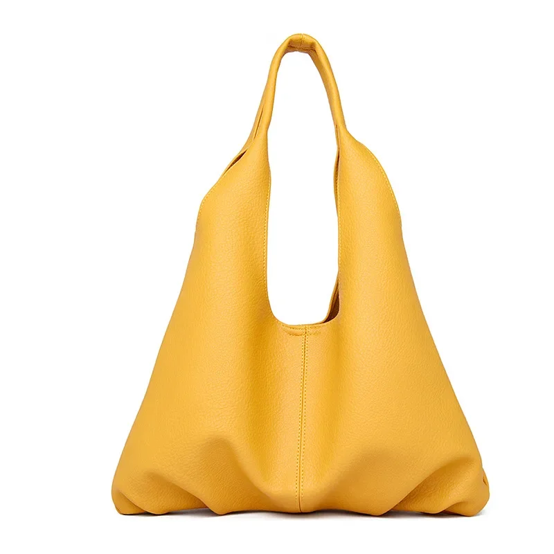 New Solid Color Simple Retro Large Capacity Bucket Shoulder Bag Commuter Soft Leather Fashion Versatile Shoulder Bag for Women