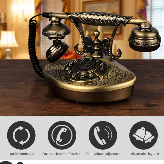 Studio 家電＆カメラ プッシュボタン式レトロ固定電話、発信者ID付き