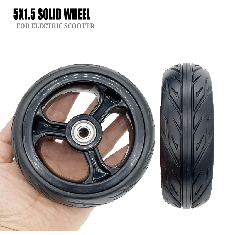 

1/2 pcs Electric Scooter Solid Tire With Wheel Hub 5 Inch 5x1.5 Durable Rear Tyre For Parts