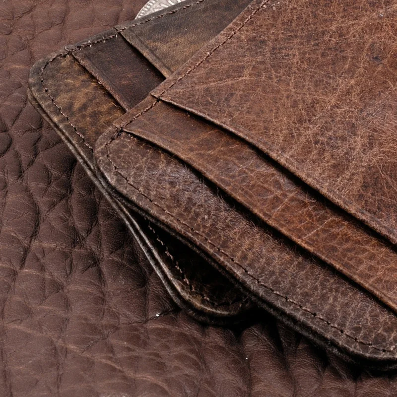 Men's 100% Genuine Leather Mini Wallet - Thin Credit/Bus Card Holder with ID Pocket, Compact Cash Case for Business