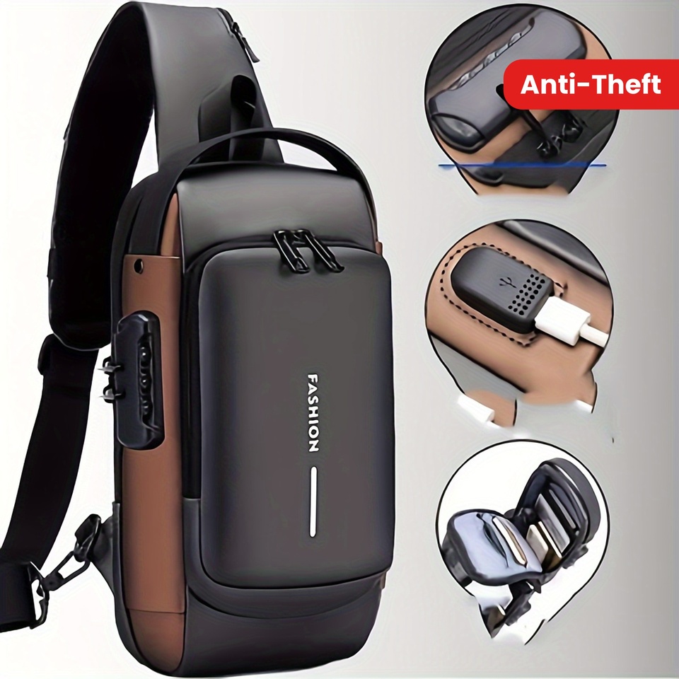 1pc Men'S Anti-Theft Password Lock Chest Bag - Made of Durable Oxford Fabric, Adjustable Shoulder Strap,Suitable for Motorcycles