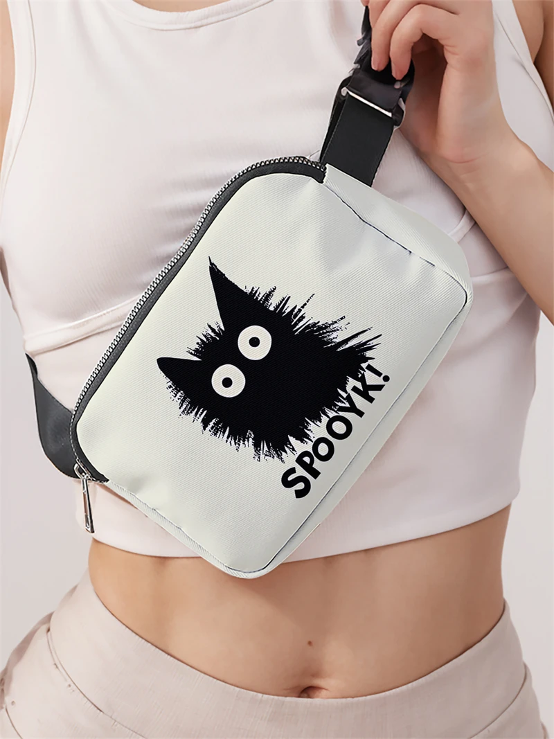 1pc,letter black cat fashionable adjustable crossbody bag, neutral sports waist bag, suitable for running