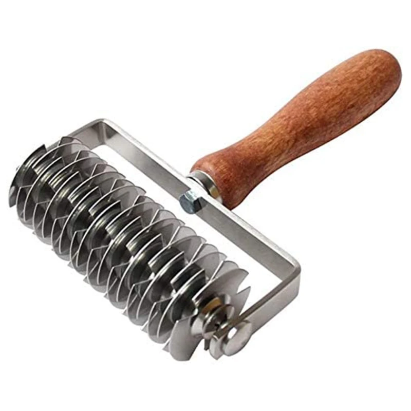 

Pastry Crust Roller Cutter Stainless Steel Pastry Cutter Roller Wooden Handle DIY Baking Tool for Pie Pizza Bread P Dropship