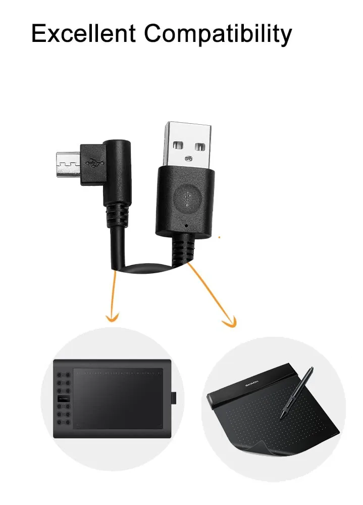 그래픽 태블릿 펜 태블릿 M1220/M1230/M10KPRO/M10K2018/M106KPRO/S620/S630/S830용 GAOMON 블랙 USB 케이블