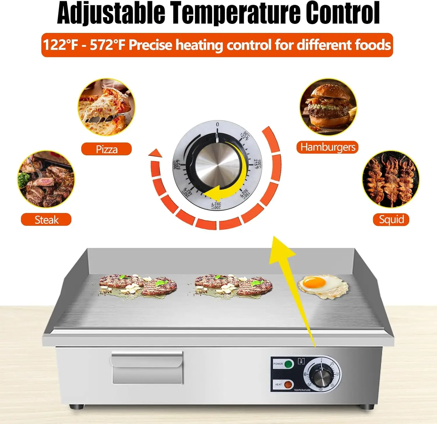 Electric Griddle,Electric Countertop Flat Top Griddle,110V 1600W Electric Flat Top Grill,Non-Stick Restaurant Teppanyaki Stainle 4