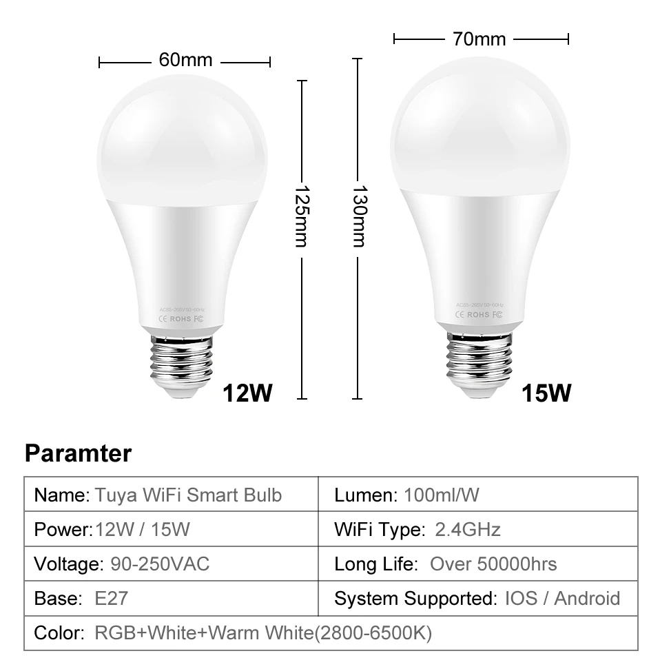 AVATTO Tuya WiFi 스마트 전구, E27 RGB LED 램프 밝기 조절 가능, 스마트 라이프 APP 원격 제어, Alexa Google 홈용 음성 제어