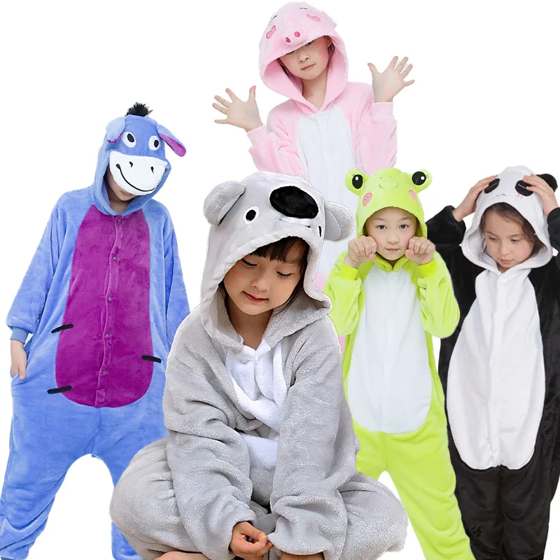 Cartoon Animal Nightwear Kigurumi  Winter Warm Thick Flannel One-piece Pajamas Long-sleeved Hooded Cosplay Costume Jumpsuit