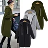 Autumn/Winter Women's Hooded Long Sleeve Medium-Length Sweatshirt Fleece Jacket Blue White Zipper-Up Chain Link Large Size